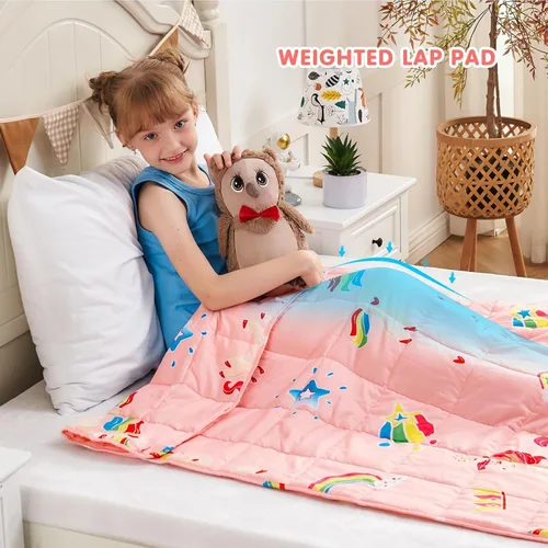 Miniatura 2 de yescool - Manta con peso de unicornio de 10 libras, manta de regazo refrescante de arcoíris rosa, manta con peso transpirable, regalo para personas