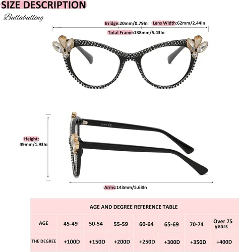 Miniatura 4 de Lentes de lectura con diamantes de imitación brillantes con montura de diamantes de imitación, bloqueo de luz azul
