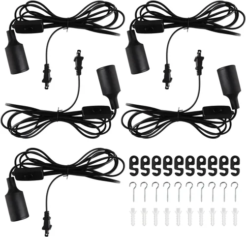 Miniatura 7 de Kit de luces colgantes enchufables, luces colgantes retro con cable enchufable, lámpara colgante industrial E26 E27, cable de 9.8 pies con Negro