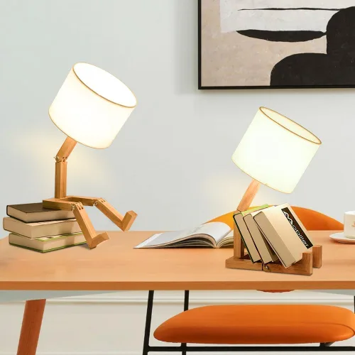Miniatura 9 de Lámpara de mesa robótica, bonita luz de noche, brazos y patas de madera ajustables, bonita lámpara de escritorio, iluminación de noche novedosa
