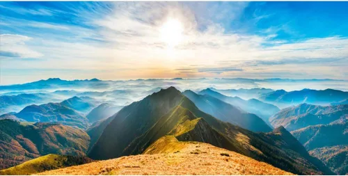 Yeele Telón de fondo de paisaje de montaña de 20 x 10 pies para fotografía en la cima de la colina, amanecer, atardecer, niebla, paisajes naturales,