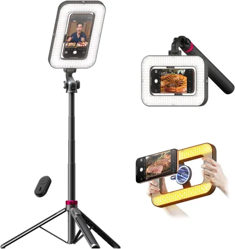 Miniatura 10 de Luz de anillo para selfie con soporte y soporte para teléfono, soporte de teléfono aéreo con luces de anillo de 10.5", luz circular de escritorio