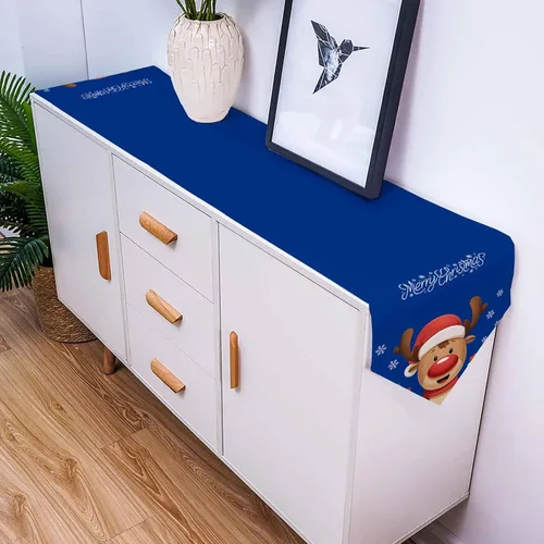 Miniatura 5 de Camino de mesa azul con alce navideño – 90 pulgadas de largo, copo de nieve de invierno, decoración de mesa de comedor para cocina, granja, Alce azul