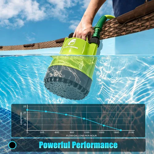 Miniatura 4 de FLUENTPOWER Bomba de sumidero sumergible portátil de 1/4 HP de 1900 GPH, control manual con cable de 16.4 pies para drenar el agua de la piscina