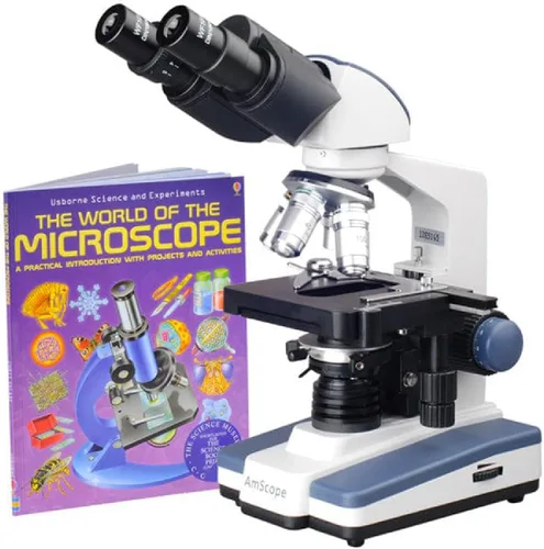 Miniatura 8 de AmScope B120C-WM-BS Siedentopf Microscopio Compuesto Binocular, Ampliación 40X-2500X, Campo Claro, Iluminación LED, Condensador Abbe, Etapa Mecánica