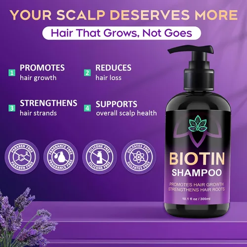 Miniatura 7 de Biotin - Champú para el crecimiento y engrosamiento del cabello con activador de raíces, champú para la pérdida de cabello para hombres y mujeres