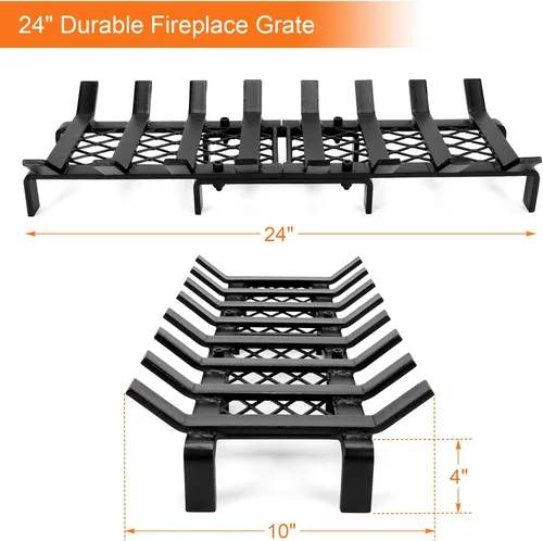 Miniatura 6 de WILLOW WEAVE Rejillas de chimenea de 24 pulgadas con retenedor de brasa, soporte de madera para chimenea interior, rejilla de leña para estufa