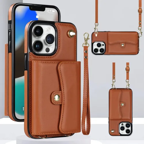 Miniatura 15 de Funda para iPhone 13 de 6.1 pulgadas, bolso cruzado con correa de hombro, funda protectora de moda para iPhone 13 (oro rosa)