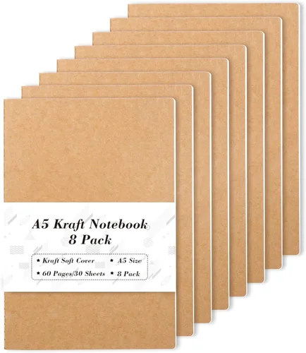 Miniatura 7 de feela Paquete de 15 cuadernos de papel kraft A5, 60 páginas rayadas en blanco, diario de viaje a granel, cuadernos de tapa suave para mujeres