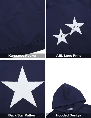 Miniatura 5 de Aelfric Eden Sudaderas con capucha Y2k con estampado de estrellas, de gran tamaño, con cuello redondo de los años 90, sudadera de manga larga