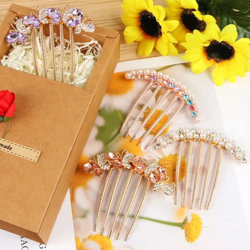 Miniatura 6 de Accesorios para el cabello con diamantes de imitación de perlas – Pinzas de horquilla de mariposa con cristales para moños updo, horquillas