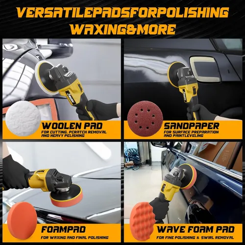Miniatura 6 de Pulidor de búfer inalámbrico para detalles de automóviles, pulidor de automóvil de 7230 RPM, batería de iones de litio de 21 V 4.0 Ah, pulidora