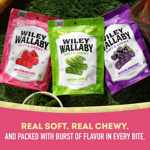 Miniatura 5 de Paquete de variedad de regaliz Wiley Wallaby 10 onzas - Sabores clásicos de arándano, manzana y sandía. Regaliz gourmet estilo australiano suave