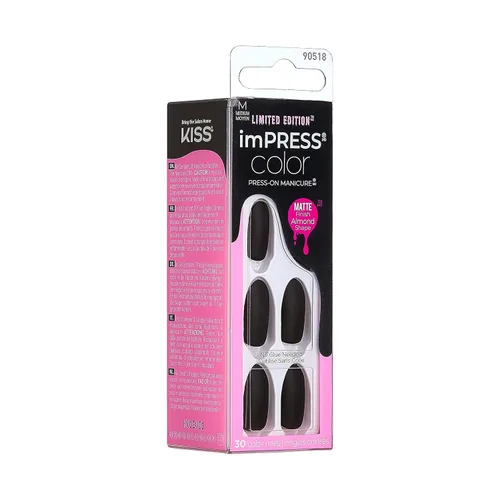 Miniatura 6 de imPRESS Uñas postizas a presión de color, Halloween, sin necesidad de pegamento, negras, almendra mediana, 33 unidades.