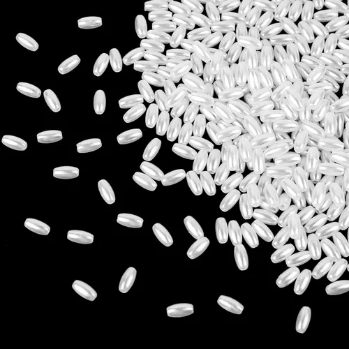 KALIONE 1000 cuentas de arroz de avena, cuentas sueltas para hacer joyas, cuentas largas blancas ABS con agujero de 0.079 pulgadas para pulseras,