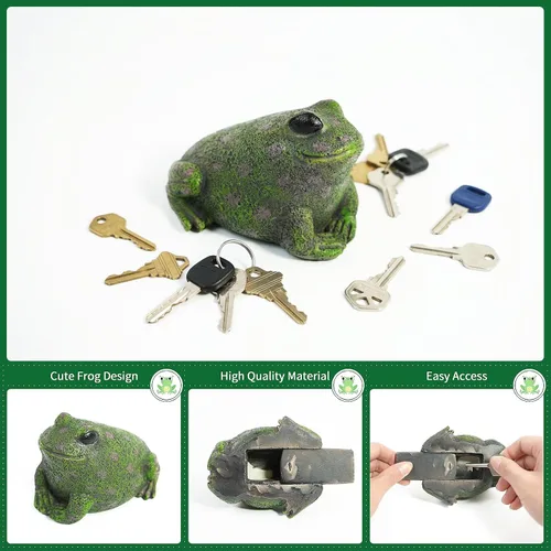 Miniatura 3 de Ocultador de llave de repuesto para exteriores, forma de rana, para ocultar una llave para decoración de jardín, soporte para llaves para casa