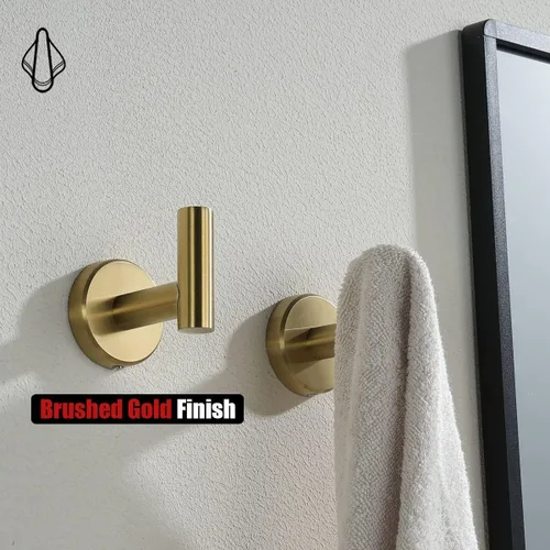 Miniatura 6 de JQK Gancho para toallas de baño, color oro cepillado, gancho de latón para ropa para baño, cocina, garaje, montaje en pared (paquete de 2), acero