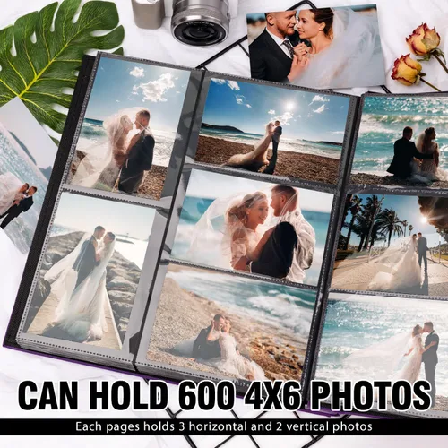 Miniatura 4 de Álbum de fotos 4x6 600 fotos, funda de piel de gran capacidad extra, contiene 600 imágenes horizontales y verticales de 4x6, regalo conmemorativo