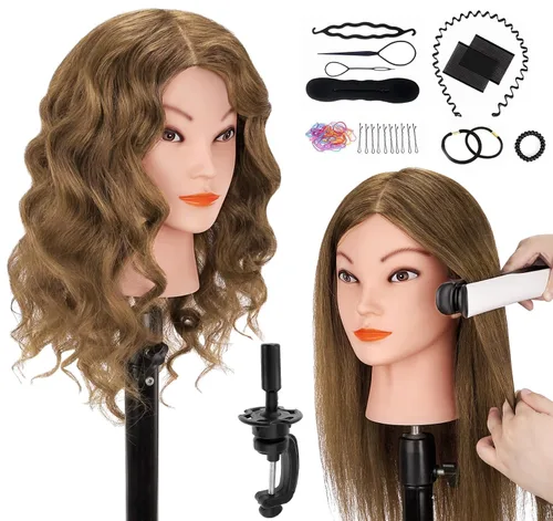 Miniatura 12 de Beauty Star Cabeza de maniquí con cabello humano 100% real, cabeza de peinado de muñeca de 18 pulgadas para práctica de trenzado y entrenamiento