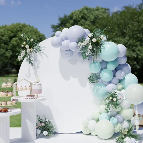 Miniatura 9 de HELAKU Telón de fondo redondo - círculo azul rey de 7.2 x 7.2 pies para fiesta de cumpleaños, baby shower, decoración de boda Azul real
