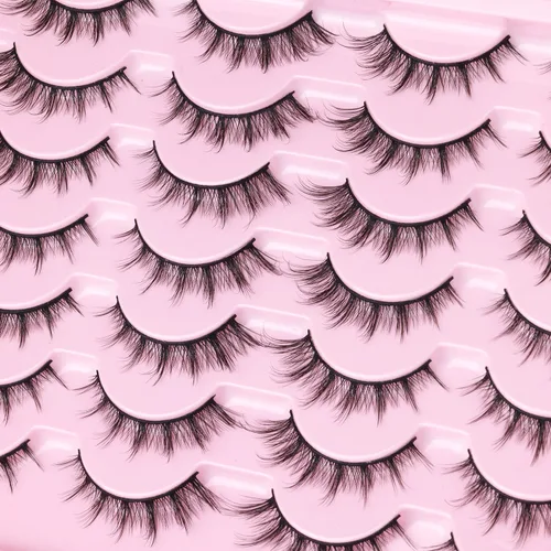 Miniatura 3 de Kiromiro Pestañas postizas de aspecto natural, pestañas onduladas manga coreana, esponjosas, de visón sintético, cortas, de 0.6 pulgadas, ojo