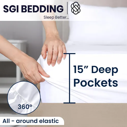 Miniatura 6 de SGI bedding Sábana bajera ajustable Queen Split Top de 28 pulgadas con cabezal flexible SOLO 100% algodón egipcio 1000 hilos Sábana bajera Flex Top