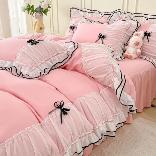 Miniatura 13 de IHOUSTRIY Juego de funda de edredón blanca tamaño Queen, juego de ropa de cama con volantes con corbatín, juego de funda de edredón de 3 piezas