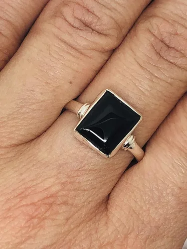 Miniatura 4 de Anillo cuadrado de ónix negro, plata de ley 925, estilo étnico, vintage, tribal gitano, estilo boho