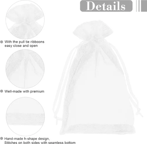 Miniatura 3 de Bolsas de organza, bolsas de organza de 4 x 6, bolsas blancas para recuerdos de boda, 50 bolsas de malla con cordón, bolsas de regalo de joyería