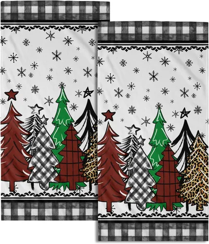 Miniatura 47 de Winter Trees - Juego de 2 toallas de mano de 28 x 14 pulgadas, diseño de árbol de pino de nieve, color beige, absorbente, de microfibra, para baño