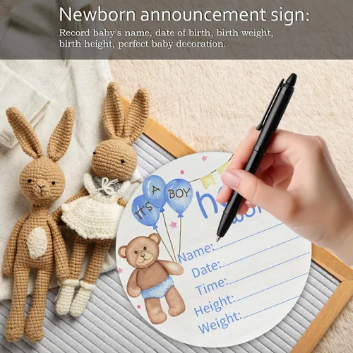 Miniatura 7 de Hello World Birth Announcement - Cartel redondo de madera de abedul para recién nacido, para guardería, hospital, baby shower, placa personalizada