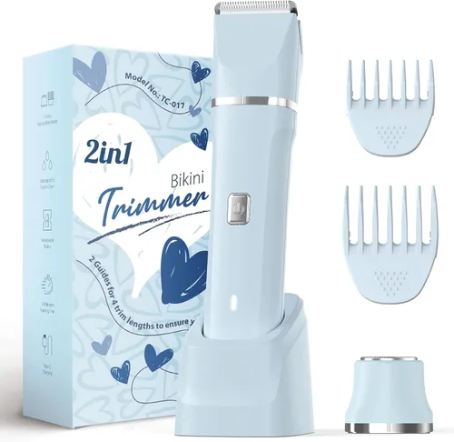 Miniatura 13 de Risina Recortadora de bikini eléctrica para mujer, afeitadora recargable 3 en 1, impermeable, removedor de vello púbico inalámbrico, portátil, sin