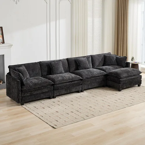 Miniatura 55 de Sofá modular negro de 111.5 pulgadas, sofás seccionales grandes de 3 plazas para sala de estar, sofá nube de tela de felpilla de gran