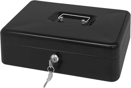 Caja de efectivo de acero con cerradura de llave, organizador de dinero pequeño de metal con bandeja para dinero, caja de almacenamiento de efectivo