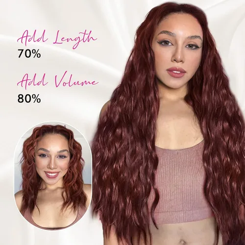 Miniatura 4 de REECHO Extensiones de cabello con clip, 5 piezas, de 24 pulgadas, de color rubio ceniza, extensiones de cabello con ondas largas y sueltas, HE002