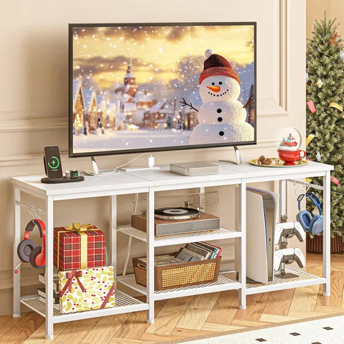 Miniatura 17 de YGEOMER Soporte de TV para sala de estar, centro de entretenimiento para televisores de 55 pulgadas, consola multimedia, mesa de televisión