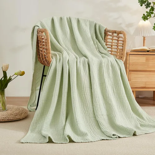 Miniatura 6 de EMME Manta de Algodón Tamaño Queen para Cama Suave Mantas de Cama de Muselina Grandes 90"x90" Ligera Transpirable Manta de Gasa para Todas las 19