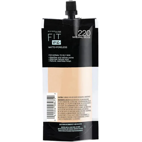 Miniatura 12 de Maybelline New York Fit Me Matte + Poreless Base Líquida, Formato de Bolsa, 220 Natural Beige, 1.3 onzas 220 Beige natural