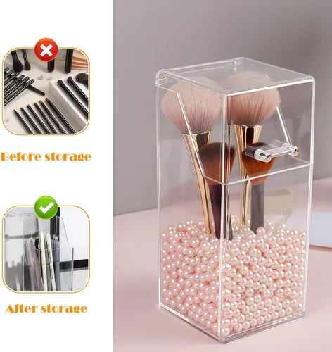 Miniatura 6 de Organizador cuadrado de acrílico para cepillos cosméticos con tapa a prueba de polvo, transparente, 3.5 x 3.5 x 8.3 pulgadas, 1 unidad