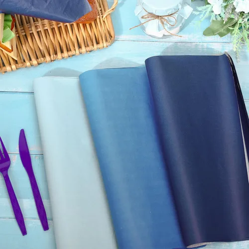 Miniatura 5 de Whaline 240 hojas de papel encerado azul polvoriento, papel de delicatessen azul sólido, 3 colores, envoltura de sándwich, cesta de pañuelos