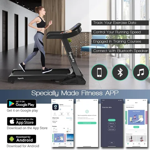 Miniatura 4 de Goplus Cinta de correr plegable de 3.75 HP con inclinación, caminadora eléctrica Superfit con control de aplicación, 12 programas preestablecidos