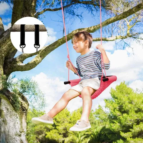 Miniatura 3 de Columpio tejido a mano para niños, columpio para niños con cuerdas ajustables, juego de columpio seguro para niños, para interiores, exteriores, Rosa