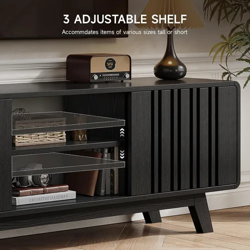 Miniatura 5 de Mid-Century - Soporte de televisión moderno para TV de 55/65/70 pulgadas, soporte de TV de 63 pulgadas con toma de corriente para sala de estar