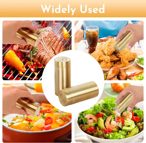Miniatura 6 de 2 tarros dorados para especias con agujero P/S de acero inoxidable para condimentos para azúcar, sal, pimienta, especias, para cocina del hogar