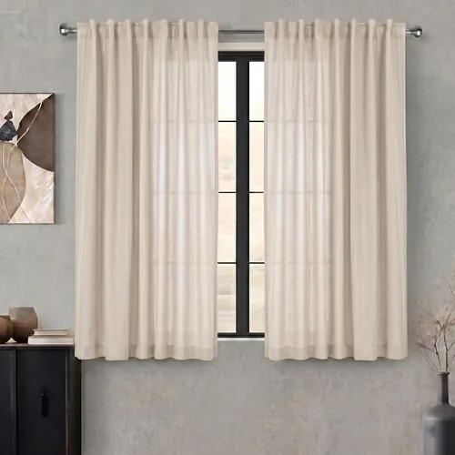 LFH Home Natural Cotton Rich Curtains For Living Room Light Filtering Window Panels with Rod Pocket Back Tab Farmhouse Curtain for Bedroom or Easy