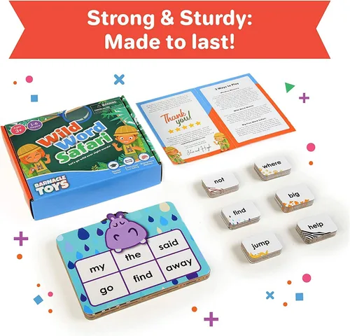Miniatura 7 de Barnacle Toys Wild Word Safari - CVC Sight Word Reading Games, alternativas de tarjetas flash de fonética primaria para niños, actividades