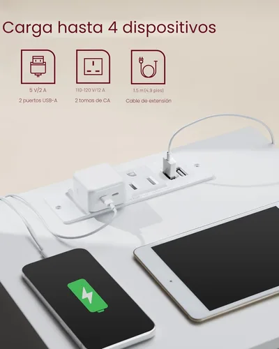 Miniatura 4 de VASAGLE Mesita de noche con estación de carga, 2 salidas de CA y 2 puertos USB, mesita de noche, mesa auxiliar con 3 cajones, estilo moderno, 13.8 x