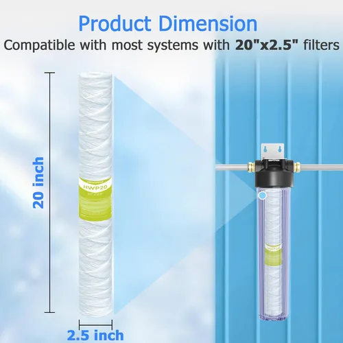 Miniatura 4 de Cartucho de filtro de agua de 5 micrones para toda la casa, filtros de sedimentos para heridas de cuerda para agua de pozo, reemplazo universal