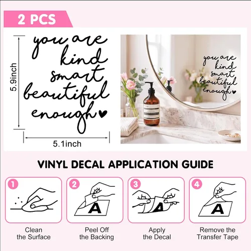 Miniatura 5 de 2 x Adhesivo de Vinilo para Espejo, Adhesivo para Espejo de Coche, Etiqueta Positiva, Etiquetas "Eres Amable" para Mujeres, para Niños, para Negro