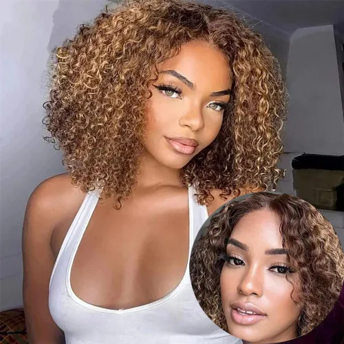ISEE - Pelucas sin necesidad de pegamento de cabello humano precortadas listas para usar, pelucas estilo Bob sin pegamento para mujeres negras,